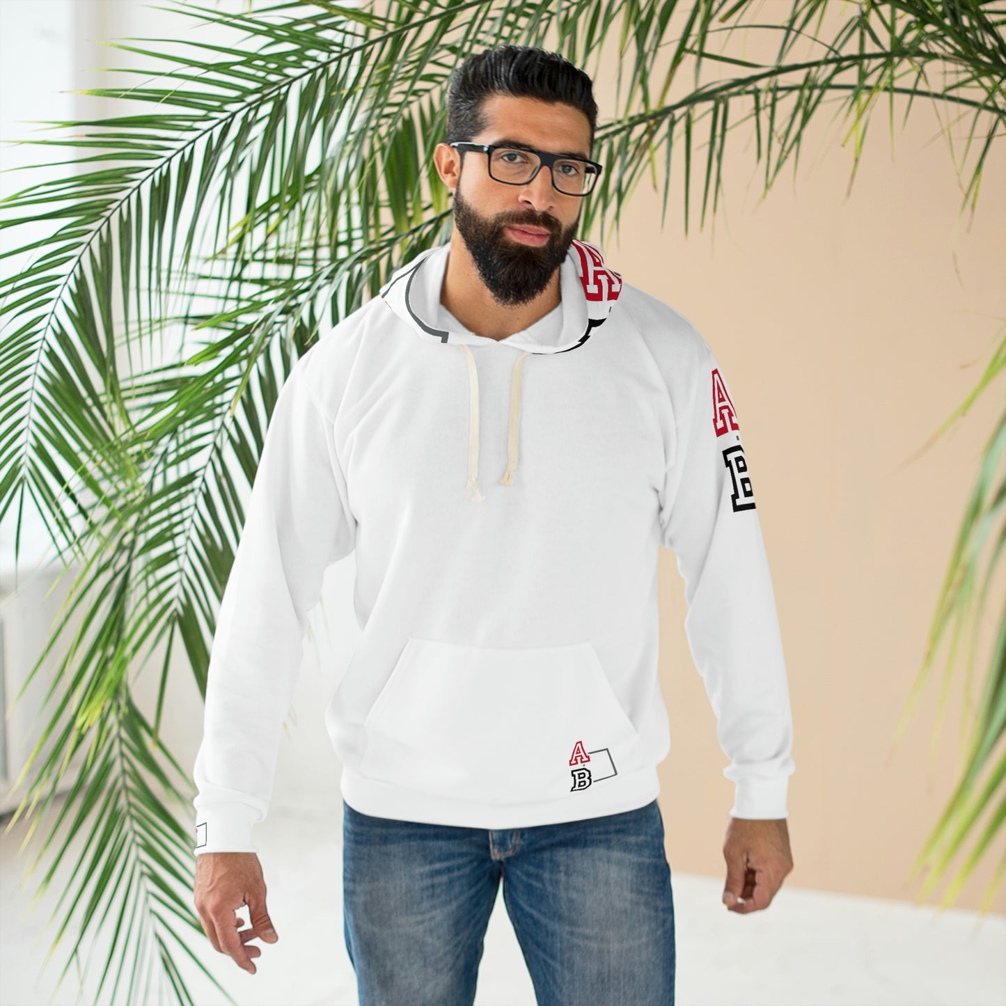 ABJ Greek {WHITE} AOP Unisex Pullover Hoodie