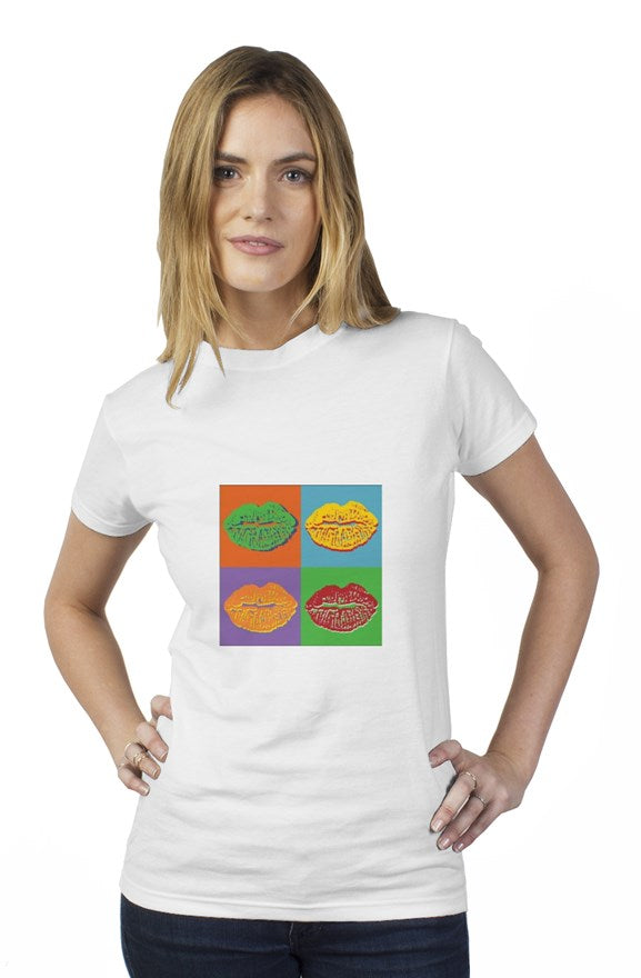 Lip colorful block womens t shirt