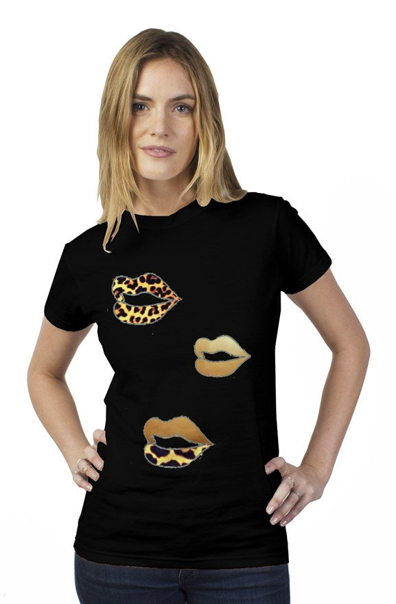 Gold Leopard Lip womens t shirt