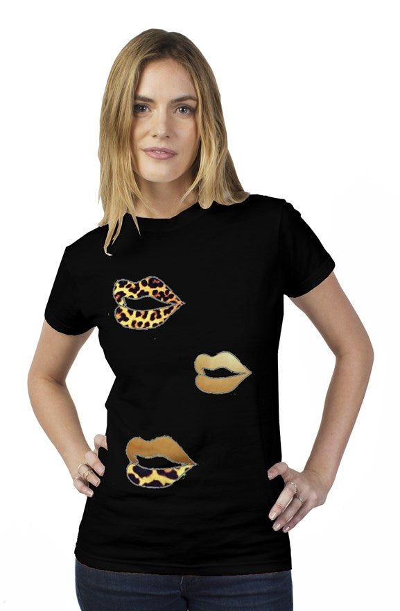 Gold Leopard Lip womens t shirt