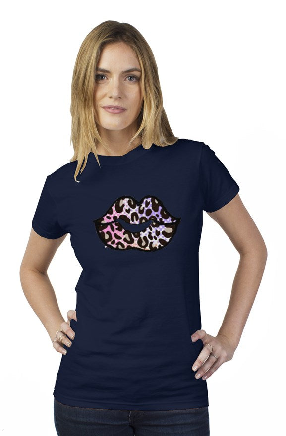 Colorful Leopard Lip womens t shirt