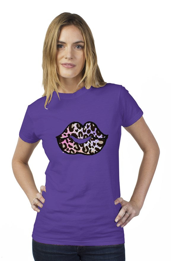 Colorful Leopard Lip womens t shirt