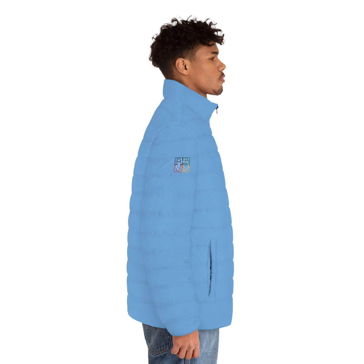 ABJ Cube Men's (Light Blue) Puffer Jacket (AOP)