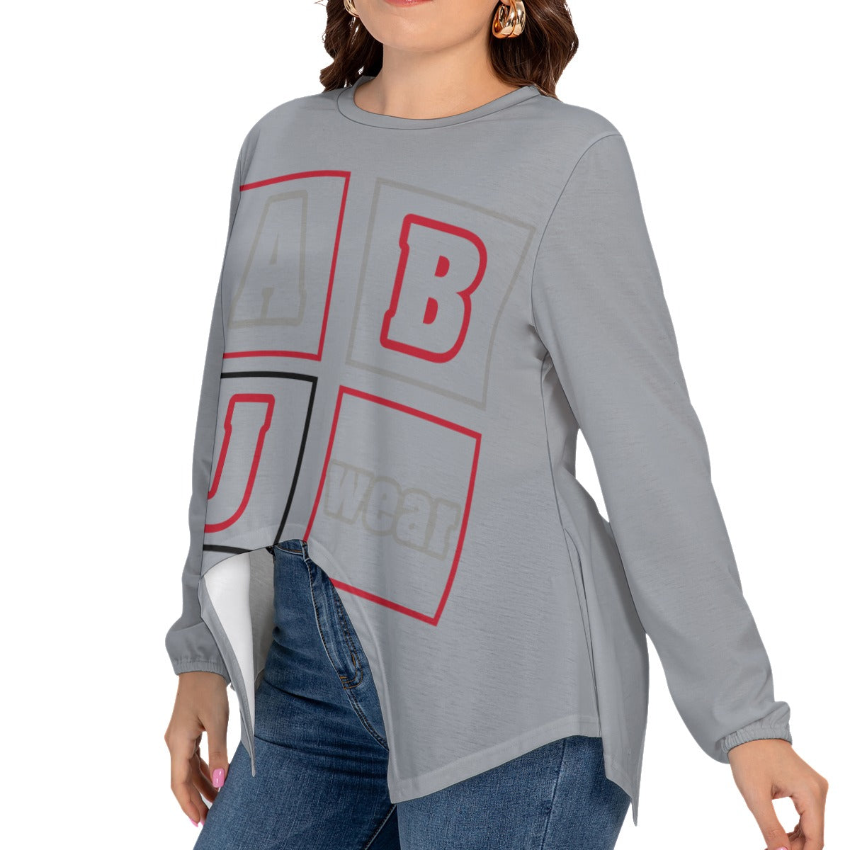 ABJ Bonnie Grey All-Over Print Women’s T-shirt With Asymmetrical Hem(Plus Size)