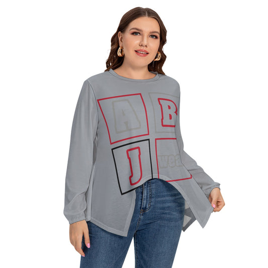 ABJ Bonnie Grey All-Over Print Women’s T-shirt With Asymmetrical Hem(Plus Size)