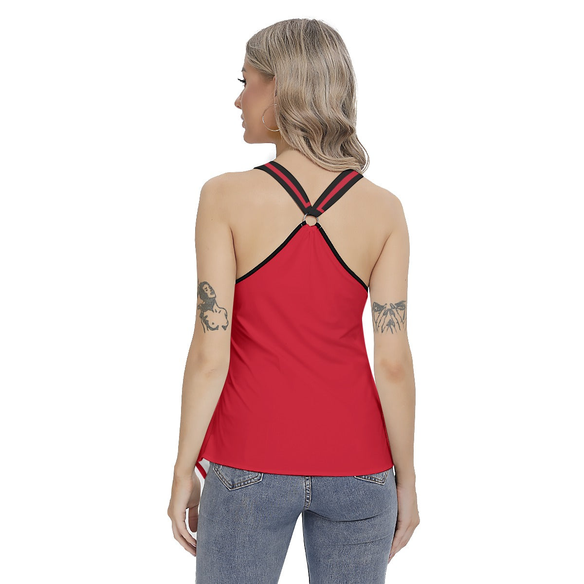 ABJ Striped Spoon Collar All-Over Print Women's Skinny Sport Tank Top