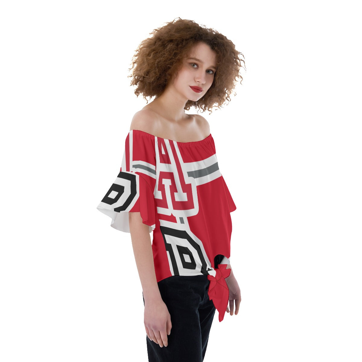 ABJ All-Over Print Off-Shoulder Blouse