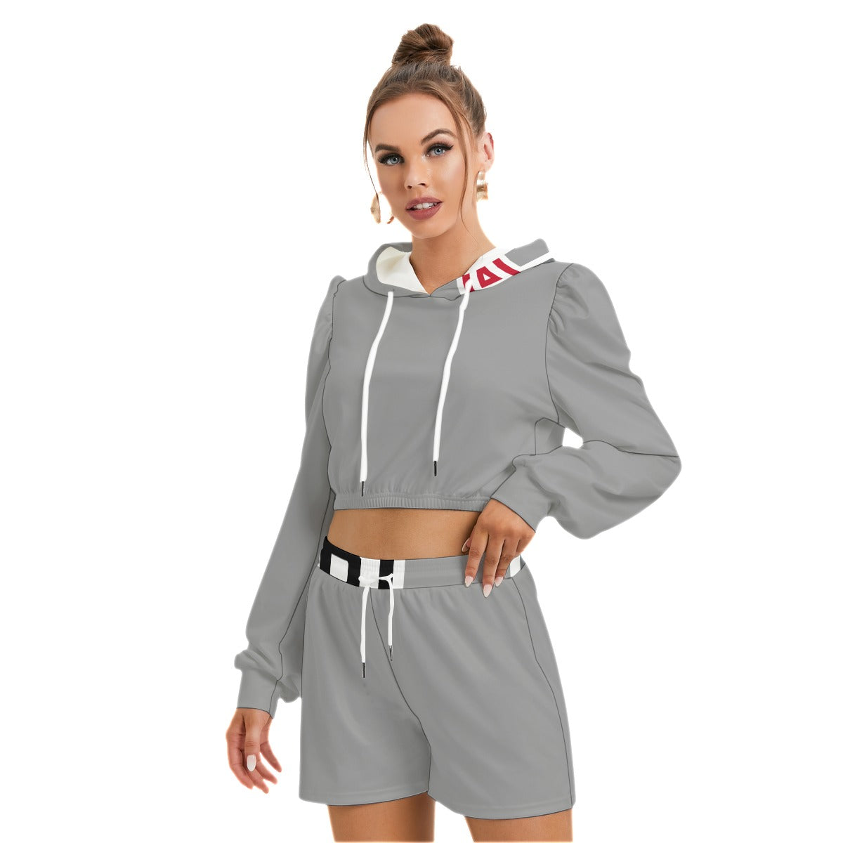 ABJ Greek Plain All-Over Print Women's Micro Fleece Hoodie And Shorts Set