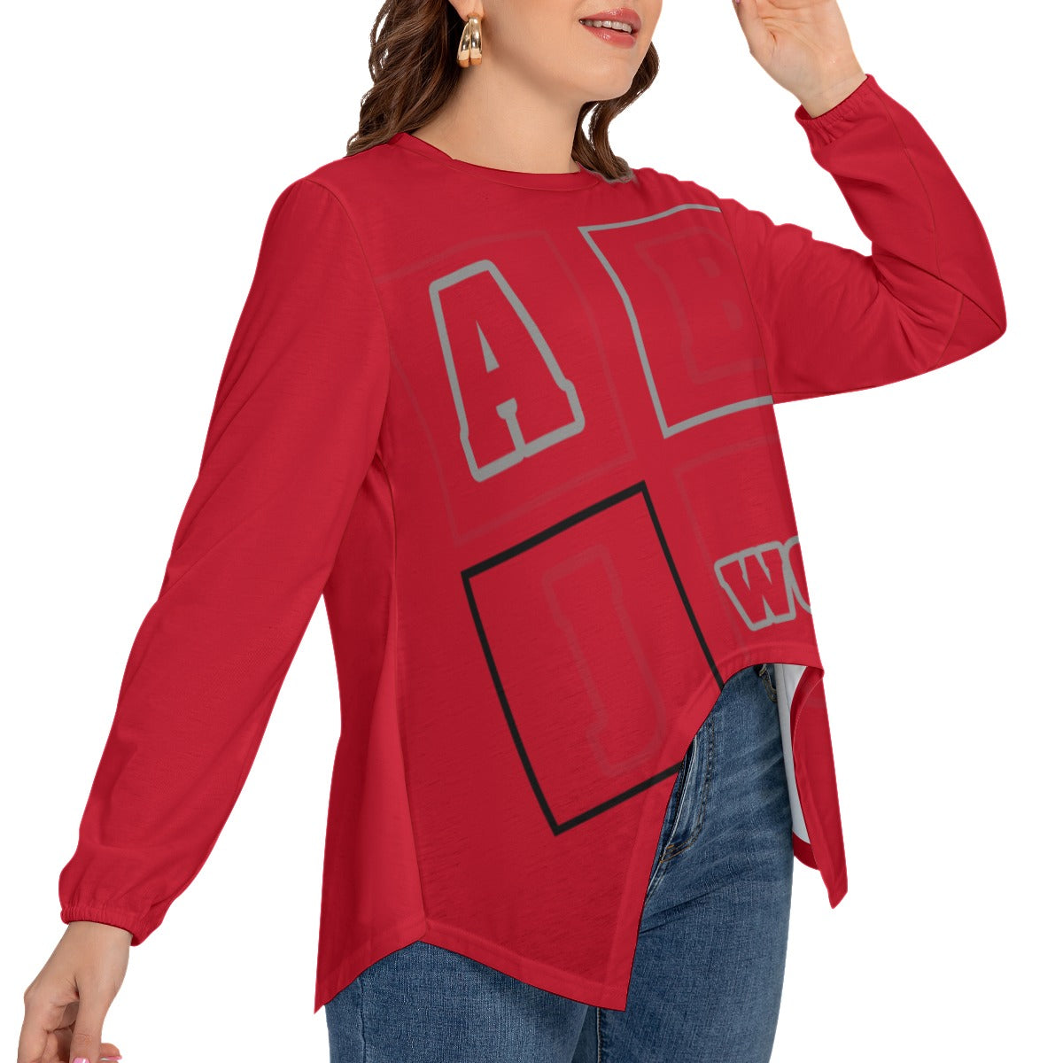 ABJ Bonnie Red All-Over Print Women’s T-shirt With Asymmetrical Hem(Plus Size)
