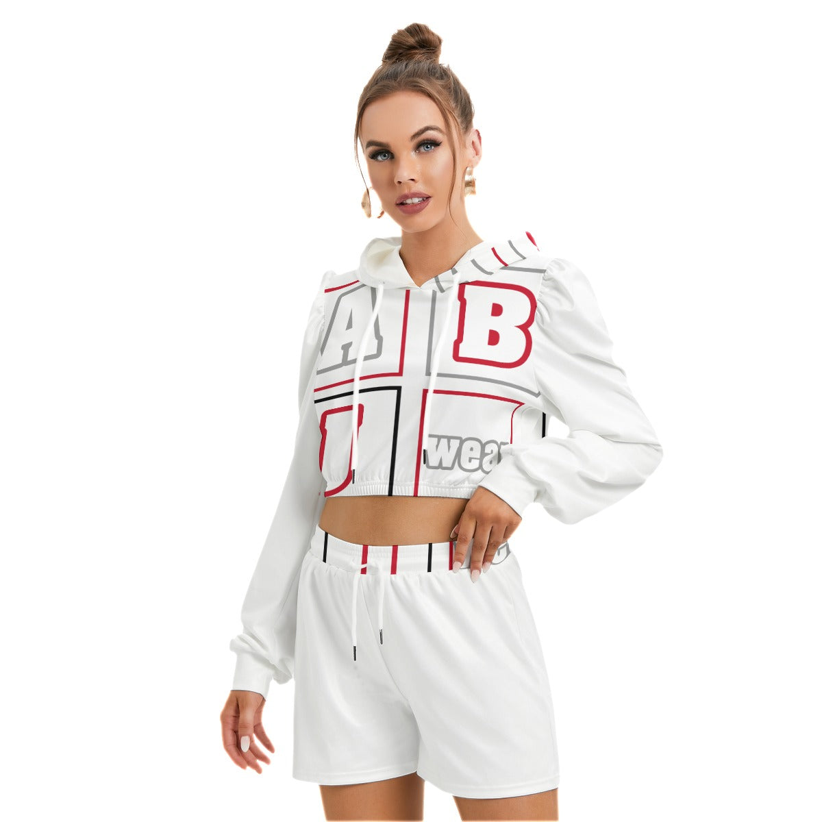 ABJ Block All-Over Print Women's Micro Fleece Hoodie And Shorts Set