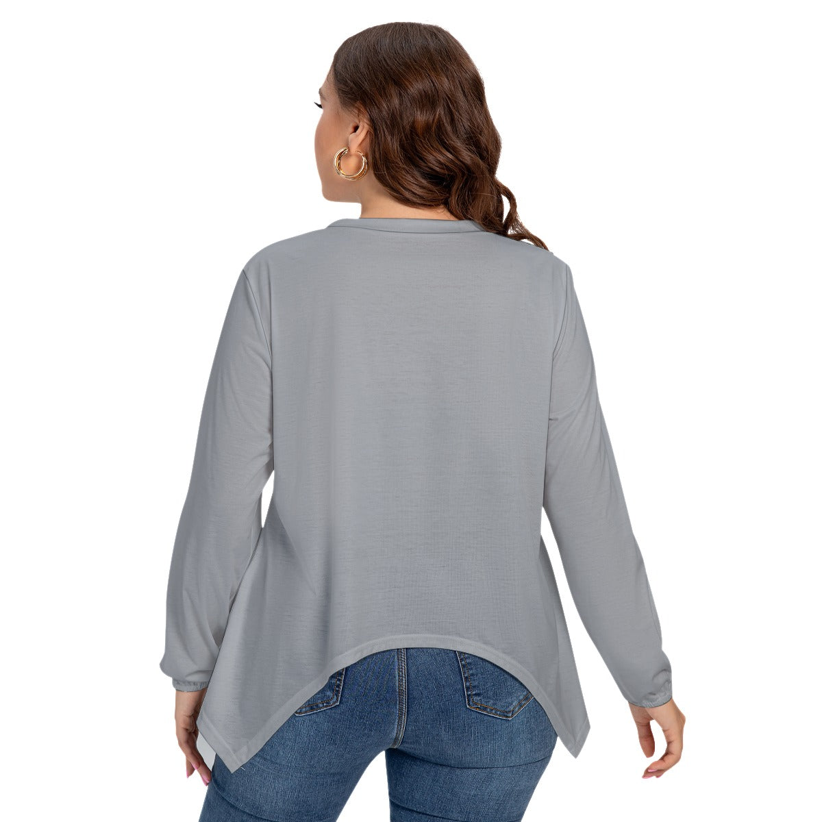 ABJ Bonnie Grey All-Over Print Women’s T-shirt With Asymmetrical Hem(Plus Size)