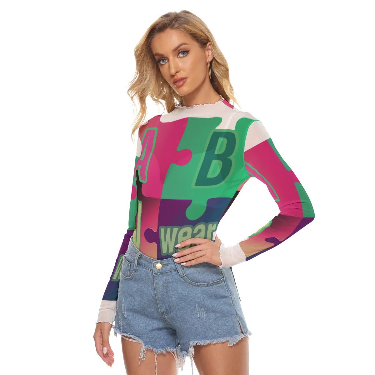 ABJ Puzzle White All-Over Print Women's Mesh T-shirt