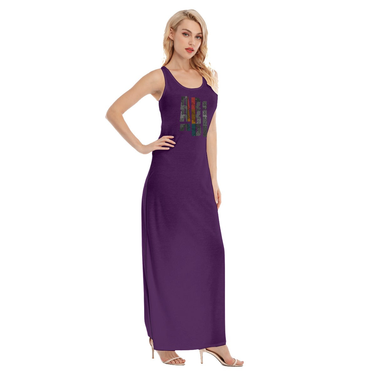 ABJ Samanth Plum All-Over Print Women's Vest Dress | Length To Ankle